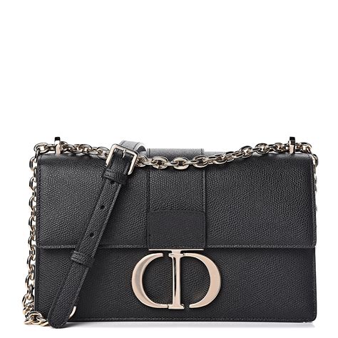 black 30 montaigne stamped grain calfskin flap chain bag